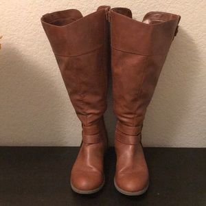 Brown wide width extra wide calf riding style boot